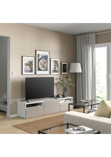 Tv Sehpası, Beyaz-Bej, 180X42X39 Cm, Hammarsmed, Fren Raylı fiyatları