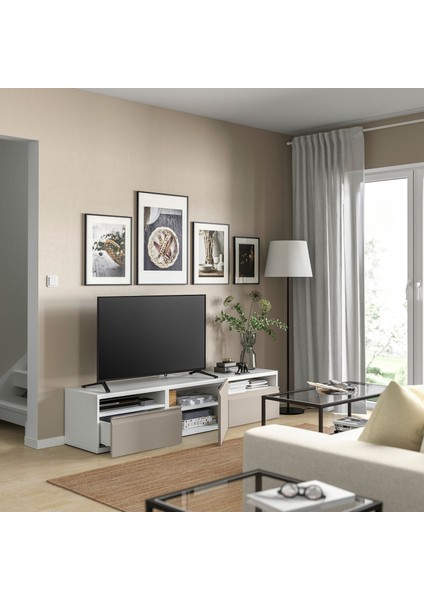 Tv Sehpası, Beyaz-Bej, 180X42X39 Cm, Hammarsmed, Fren Raylı modelleri