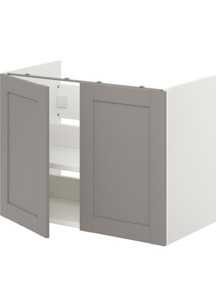 Lavabo Dolabı, Beyaz-Gri, 80X40X60 Cm, 1 Kapaklı