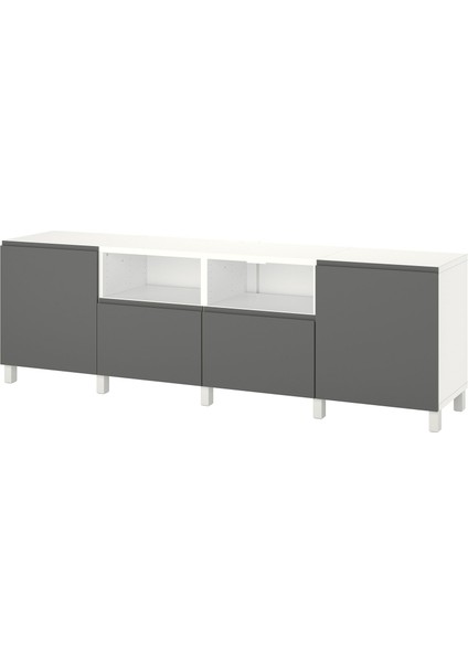 Tv Sehpası, Beyaz-Koyu Gri, 240X42X74 Cm, Vastervıken, Stubbarp