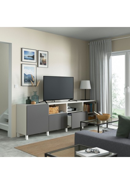 Tv Sehpası, Beyaz-Koyu Gri, 240X42X74 Cm, Vastervıken, Stubbarp fiyatları