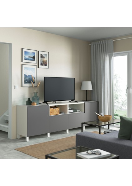 Tv Sehpası, Beyaz-Koyu Gri, 240X42X74 Cm, Vastervıken, Stubbarp modelleri