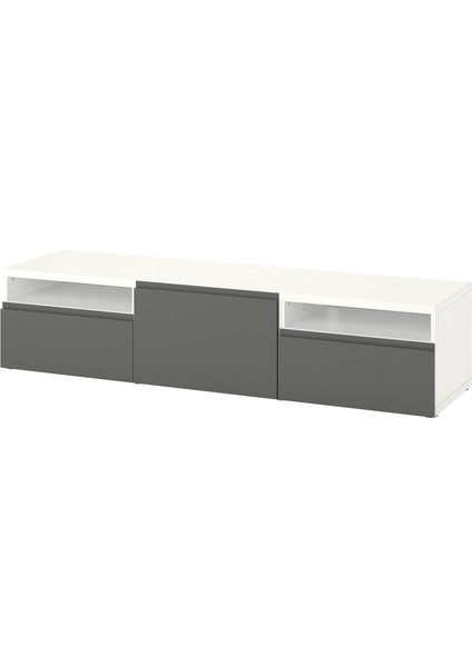 Tv Sehpası, Beyaz-Koyu Gri, 180X42X39 Cm, Vastervıken, Fren Raylı