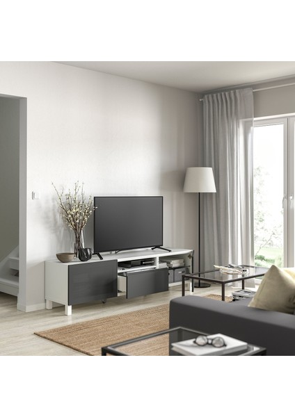 Tv Sehpası, Beyaz-Koyu Gri, 180X42X48 Cm, Mortvıken-Vastervıken, Stubbarp