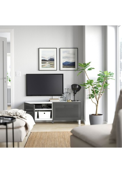Tv Sehpası, Beyaz-Koyu Gri, 120X42X48 Cm, Mortvıken, Stubbarp