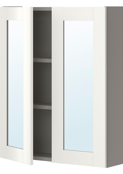Banyo Duvar Dolabı, Gri-Beyaz, 60X15X75 Cm, 2 Ayna Kapaklı