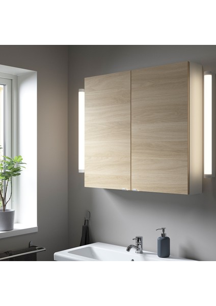 Banyo Duvar Dolabı, Beyaz-Meşe Görünümlü, 80X15X75 Cm, 2 Kapaklı fiyatları