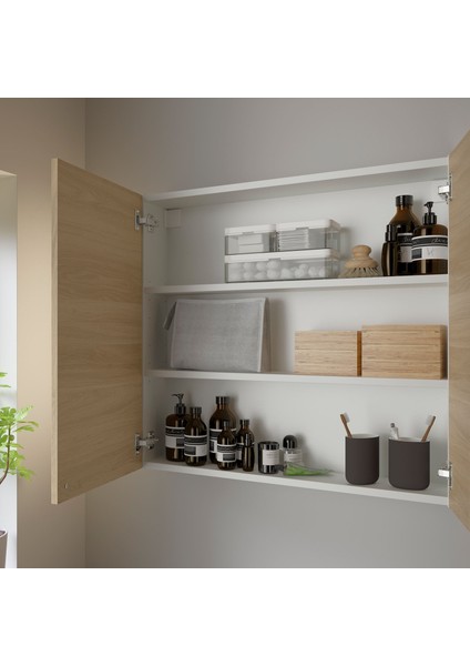 Banyo Duvar Dolabı, Beyaz-Meşe Görünümlü, 80X15X75 Cm, 2 Kapaklı modelleri