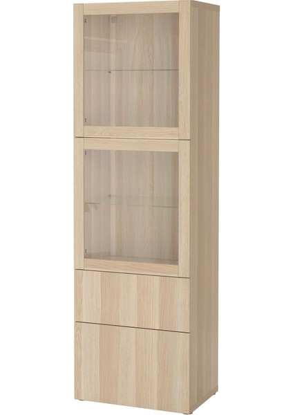Dolap Kombinasyonu, Ağartılmış Meşe Görünümlü-Beyaz Meşe Görünümlü-Şeffaf Cam, 60X42X193 Cm, Lappvıken/sındvık, Çıt Çıt Raylı