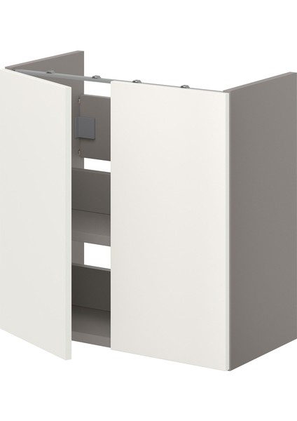 Lavabo Dolabı, Gri-Beyaz, 60X32X60 Cm, 2 Kapaklı