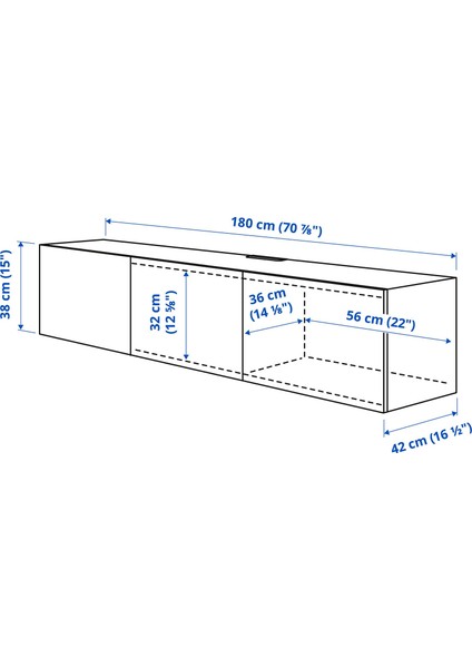 Tv Sehpası, Beyaz-Bej, 180X42X38 Cm, Hammarsmed
