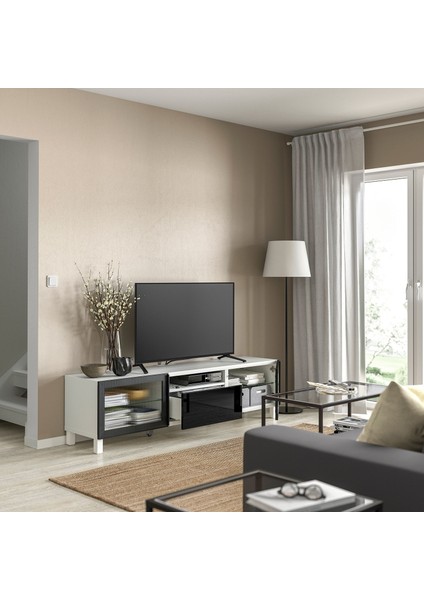 Tv Sehpası, Beyaz-Antrasit, 180X42X48 Cm, Selsvıken-Fallsvık, Osarp