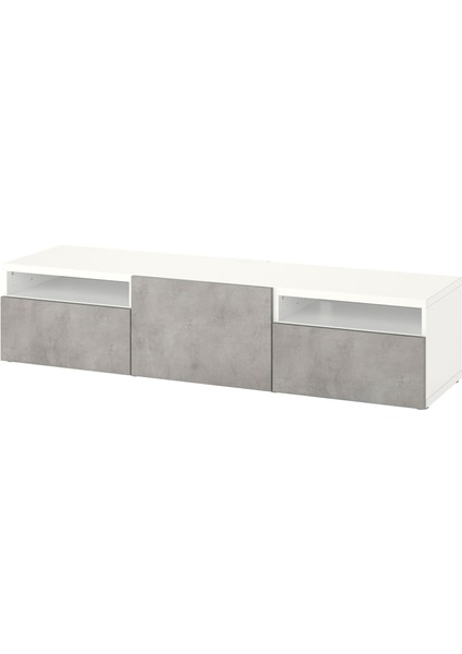 Tv Sehpası, Beyaz-Açık Gri, 180X42X39 Cm, Kallvıken, Fren Raylı