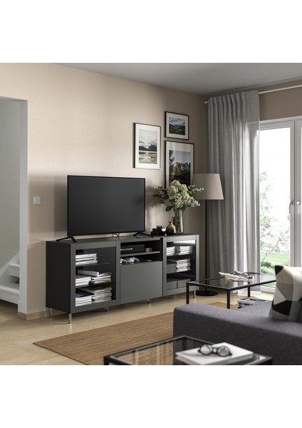 Tv Sehpası, Koyu Gri, 180X42X74 Cm, Sındvık/lappvıken, Osarp, Fren Raylı