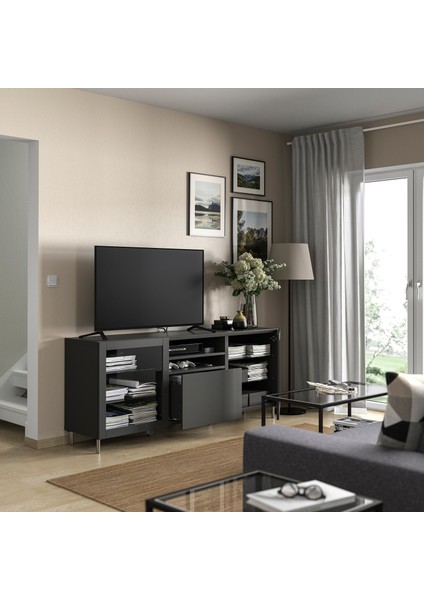 Tv Sehpası, Koyu Gri, 180X42X74 Cm, Sındvık/lappvıken, Osarp, Fren Raylı