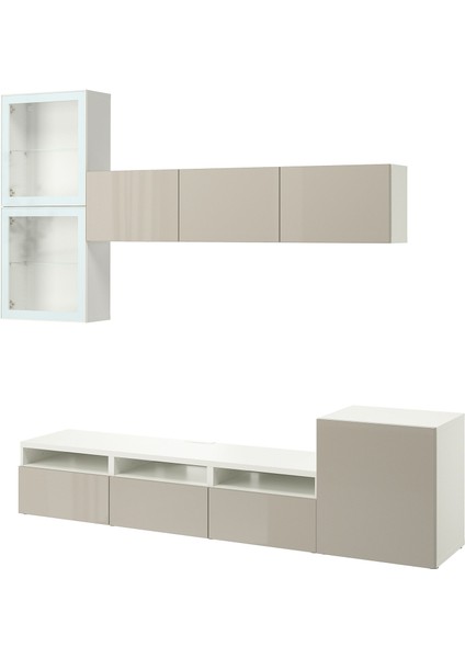 Tv Ünitesi, Beyaz-Parlak Cila-Bej, 300X42X211 Cm, Selsvıken/glassvık, Fren Raylı
