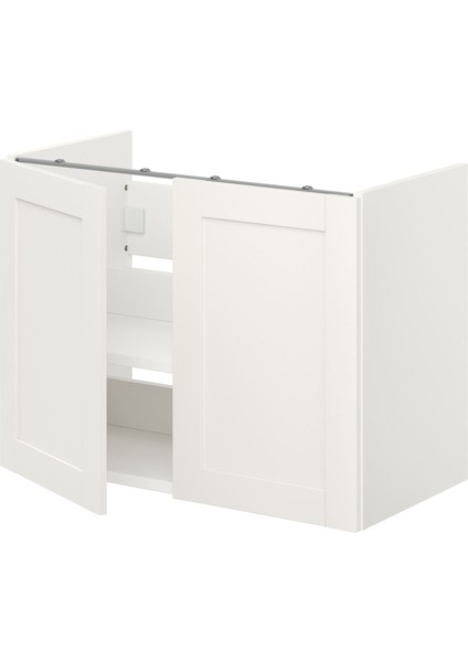 Lavabo Dolabı, Beyaz-Dekoratif Beyaz, 80X42X60 Cm, 2 Kapaklı