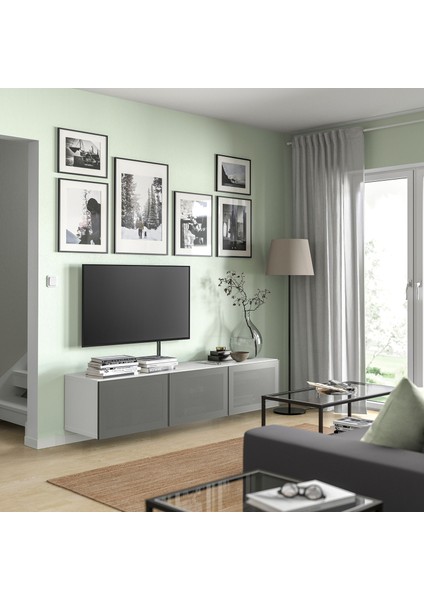 Tv Sehpası, Beyaz-Koyu Gri, 180X42X38 Cm, Mortvıken