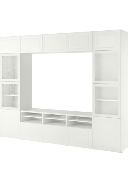 Tv Ünitesi, Beyaz-Şeffaf Cam, 300X42X231 Cm, Smevıken/ostvık, Çıt Çıt Raylı