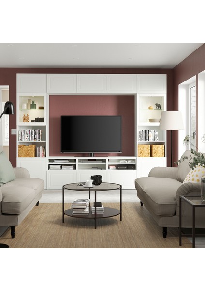 Tv Ünitesi, Beyaz-Şeffaf Cam, 300X42X231 Cm, Smevıken/ostvık, Çıt Çıt Raylı modelleri