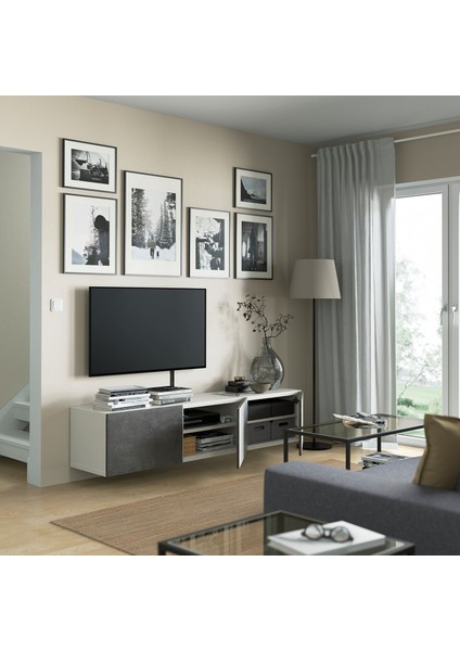 Tv Sehpası, Beyaz-Koyu Gri, 180X42X38 Cm, Kallvıken fiyatları