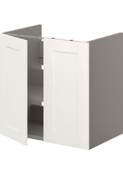 Lavabo Dolabı, Gri-Dekoratif Beyaz, 60X42X60 Cm, 2 Kapaklı