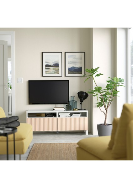 Tv Sehpası, Beyaz-Huş Kaplama, 120X42X48 Cm, Bjorkovıken, Fren Raylı modelleri