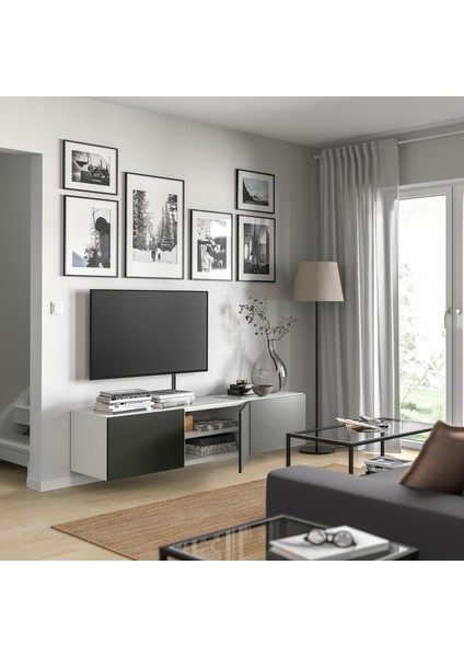 Tv Sehpası, Beyaz-Koyu Gri, 180X42X38 Cm, Lappvıken
