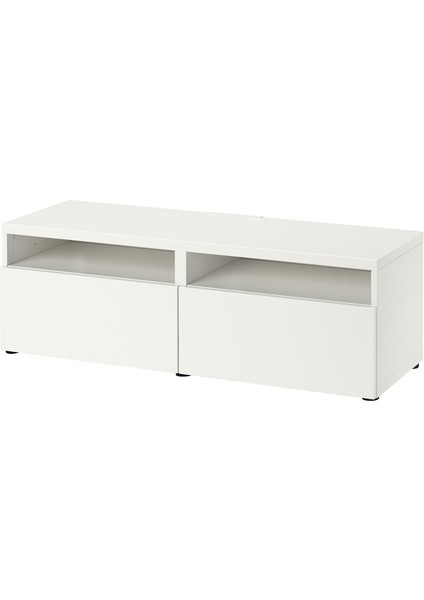 Tv Sehpası, Beyaz, 120X42X39 Cm, Lappvıken, Çıt Çıt Raylı