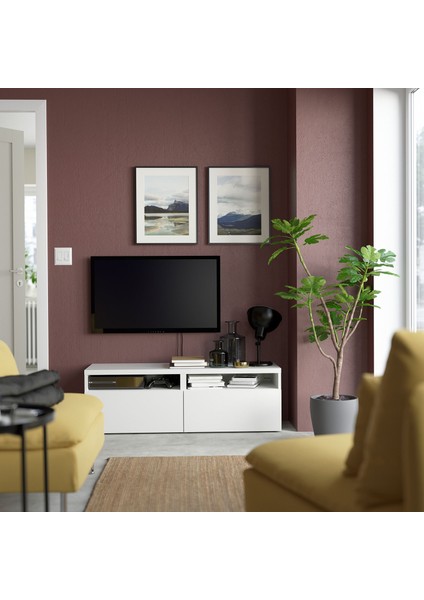 Tv Sehpası, Beyaz, 120X42X39 Cm, Lappvıken, Çıt Çıt Raylı modelleri