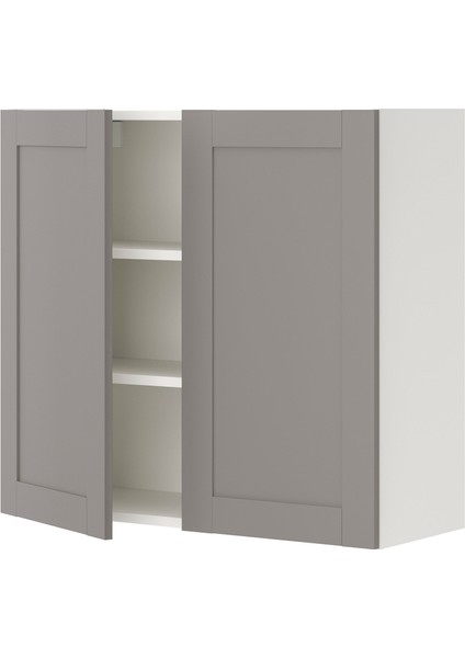 Mutfak Duvar Dolabı, Beyaz-Gri, 80X30X75 Cm, 2 Kapaklı