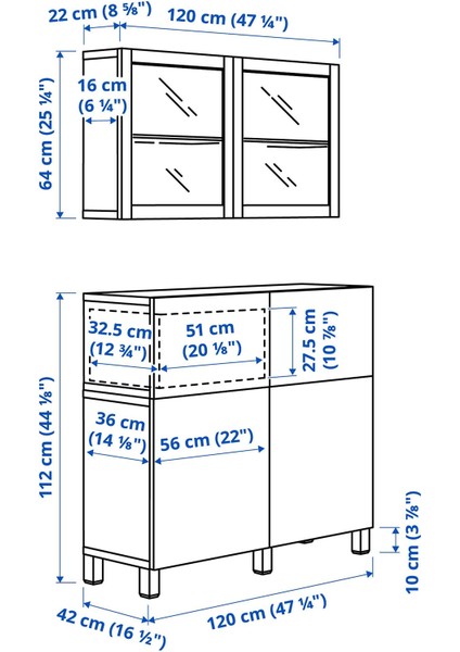 Dolap Kombinasyonu, Koyu Gri, 120X42X213 Cm, Stubbarp, Fren Raylı