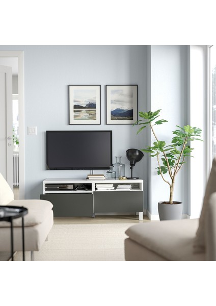 Tv Sehpası, Beyaz-Koyu Gri, 120X42X48 Cm, Lappvıken, Stubbarp