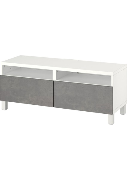 Tv Sehpası, Beyaz-Koyu Gri, 120X42X48 Cm, Kallvıken, Çıt Çıt Raylı