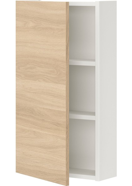Banyo Duvar Dolabı, Beyaz-Meşe Görünümlü, 40X15X75 Cm, 1 Kapaklı