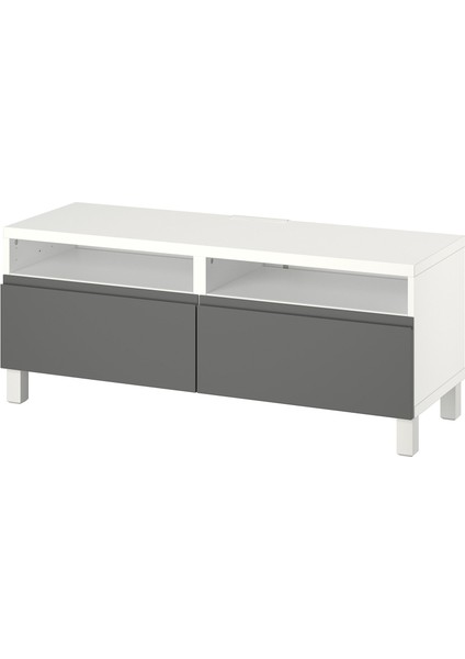 Tv Sehpası, Beyaz-Koyu Gri, 120X42X48 Cm, Vastervıken, Çıt Çıt Raylı