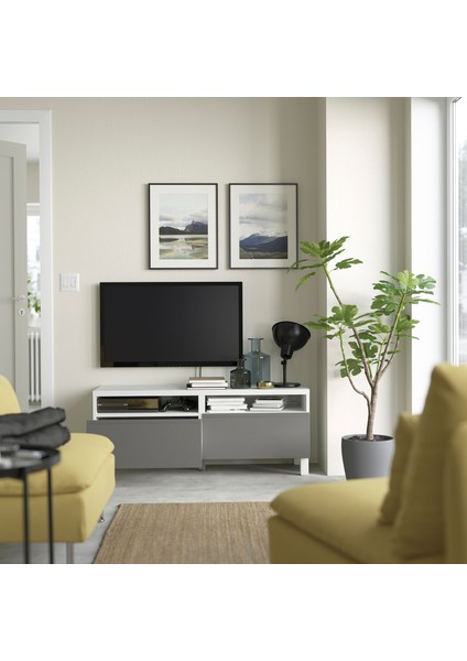 Tv Sehpası, Beyaz-Koyu Gri, 120X42X48 Cm, Vastervıken, Çıt Çıt Raylı fiyatları