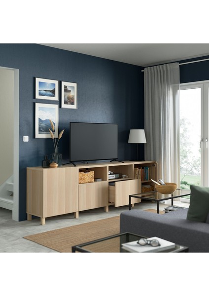 Tv Sehpası, Ağartılmış Meşe Görünümlü, 240X42X74 Cm, Lappvıken, Fren Raylı fiyatları