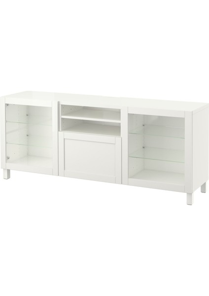 Tv Sehpası, Beyaz-Şeffaf Cam, 180X42X74 Cm, Hanvıken/sındvık, Çıt Çıt Raylı