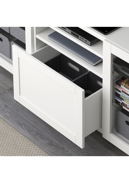 Tv Sehpası, Beyaz-Şeffaf Cam, 180X42X74 Cm, Hanvıken/sındvık, Çıt Çıt Raylı