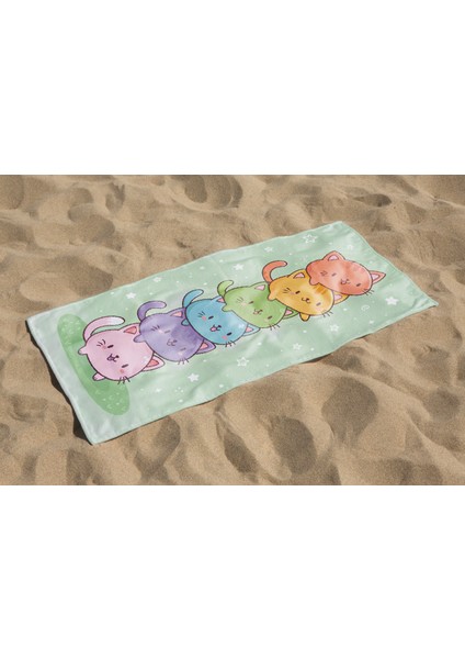 Sevimli Kedi Desenli Dijital Baskılı Genç Kız Çocuk Baskılı Plaj Banyo Havlusu fiyatları