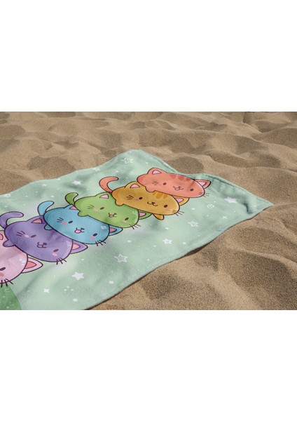 Sevimli Kedi Desenli Dijital Baskılı Genç Kız Çocuk Baskılı Plaj Banyo Havlusu modelleri