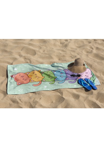 Sevimli Kedi Desenli Dijital Baskılı Genç Kız Çocuk Baskılı Plaj Banyo Havlusu fırsatları