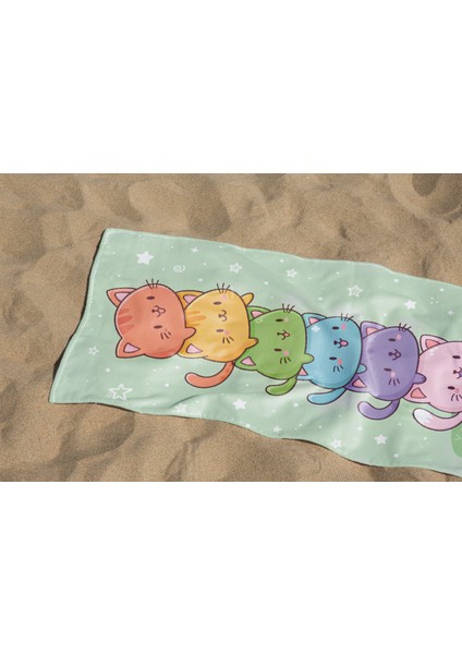 Sevimli Kedi Desenli Dijital Baskılı Genç Kız Çocuk Baskılı Plaj Banyo Havlusu indirimleri