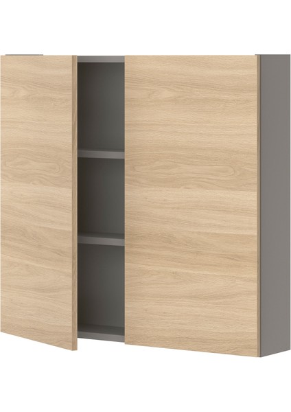 Banyo Duvar Dolabı, Gri-Meşe Görünümlü, 80X15X75 Cm, 2 Kapaklı