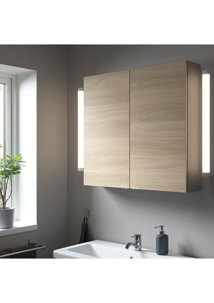 Banyo Duvar Dolabı, Gri-Meşe Görünümlü, 80X15X75 Cm, 2 Kapaklı fiyatları