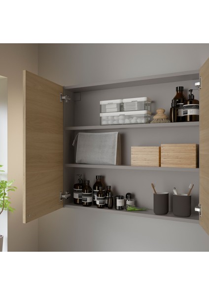 Banyo Duvar Dolabı, Gri-Meşe Görünümlü, 80X15X75 Cm, 2 Kapaklı modelleri