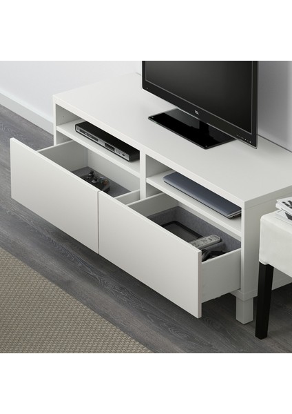 Tv Sehpası, Beyaz, 120X40X48 Cm, Lappvıken, Stubbarp, Fren Raylı indirimleri
