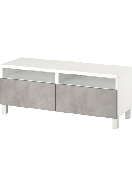 Tv Sehpası, Beyaz-Açık Gri, 120X42X48 Cm, Kallvıken, Çıt Çıt Raylı