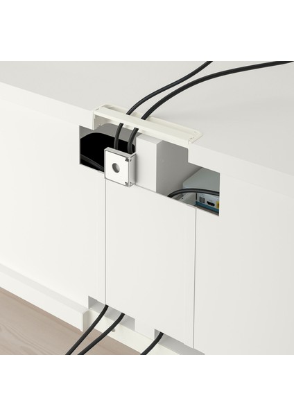 Tv Sehpası, Beyaz-Açık Gri, 120X42X48 Cm, Kallvıken, Çıt Çıt Raylı